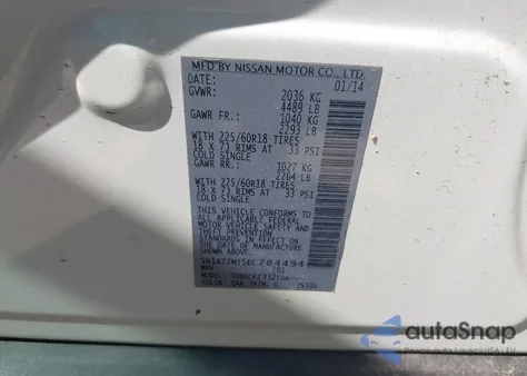 2014 Nissan Rogue Sl z USA, uszkodzony, nr VIN 5N1AT2MT5EC784494